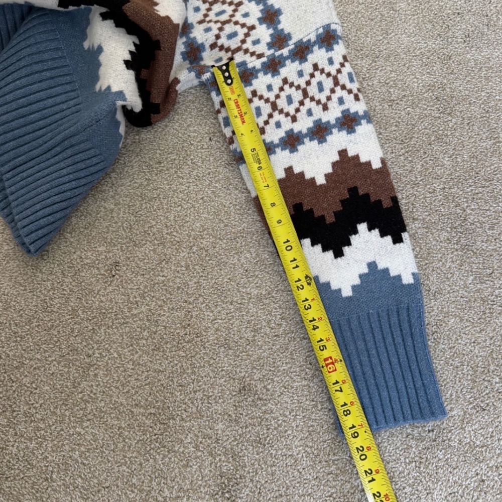 Joseph A Men Medium Fair Isle Mock Neck Geometric Sweater Blue Brown White - Picture 7 of 8